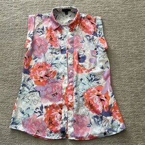 The Limited Floral Cap Sleeve Blouse, Petite XXS